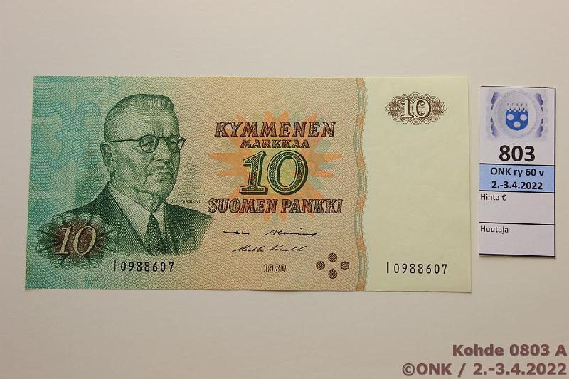 k-0803-a.jpg - Kohde 803, lhthinta: 25 € / myyntihinta: 48 € 10 mk 1980 I-sarja SNY 147.1.4 I0988607 AL I-Pu1, korvaava, kunto: 5