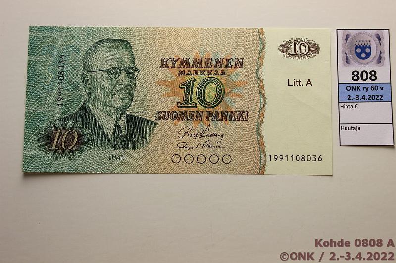 k-0808-a.jpg - Kohde 808, lhthinta: 5 € / myyntihinta: 5 € 10 mk 1980 LA 1991.. SNY 147.2.2 1991108036 KU I-M1, korvaava, kunto: 9