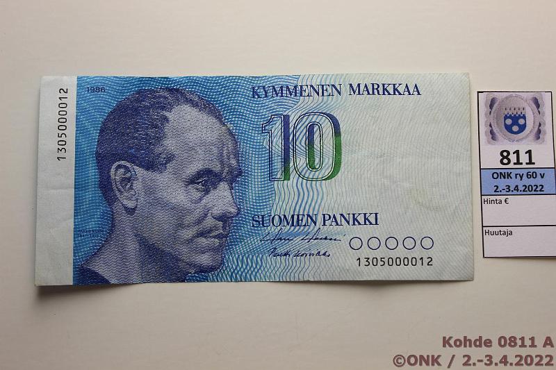 k-0811-a.jpg - Kohde 811, lhthinta: 4 € / myyntihinta: 6 € 10 mk 1986 SNY 148.1 1305000012 HOL-Ko 1, pieni sarjanro!, kunto: 4