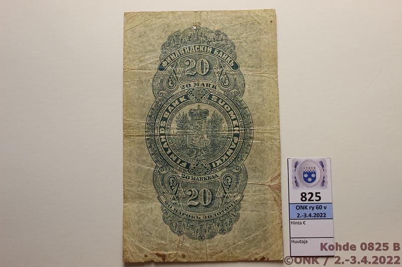 k-0825-b.jpg - Kohde 825 (kuva 2/2), lhthinta: 40 € / ei tarjouksia 20 mk 1898 SNY 154.2 2752045 WEG-Jg, 2 reik, rep, kunto: 2