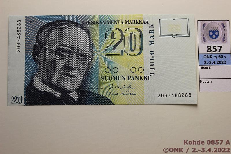 k-0857-a.jpg - Kohde 857, lhthinta: 5 € / myyntihinta: 5 € 20 mk 1993 SNY 161.1 2037488288 VAN-Ko2, painumaa, kunto: 9