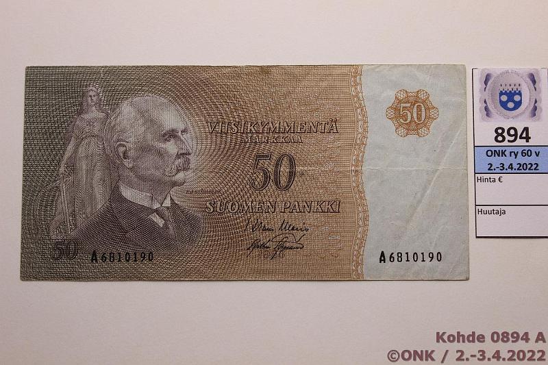 k-0894-a.jpg - Kohde 894 (kuva 1/2), lhthinta: 25 € / ei tarjouksia 50 mk 1963 SNY 170.1.1 A6810190 WAR-AAs, harv ak-pari (v), 3mm rep, kunto: 4
