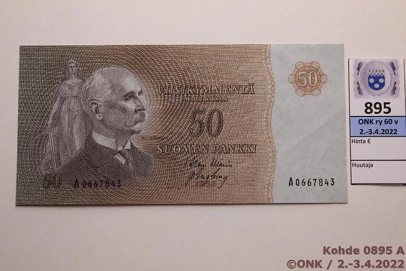 k-0895-a.jpg - Kohde 895 (kuva 1/2), lhthinta: 40 € / myyntihinta: 44 € 50 mk 1963 SNY 170.1.1 A0667843 WAR-Eng, kunto: 7