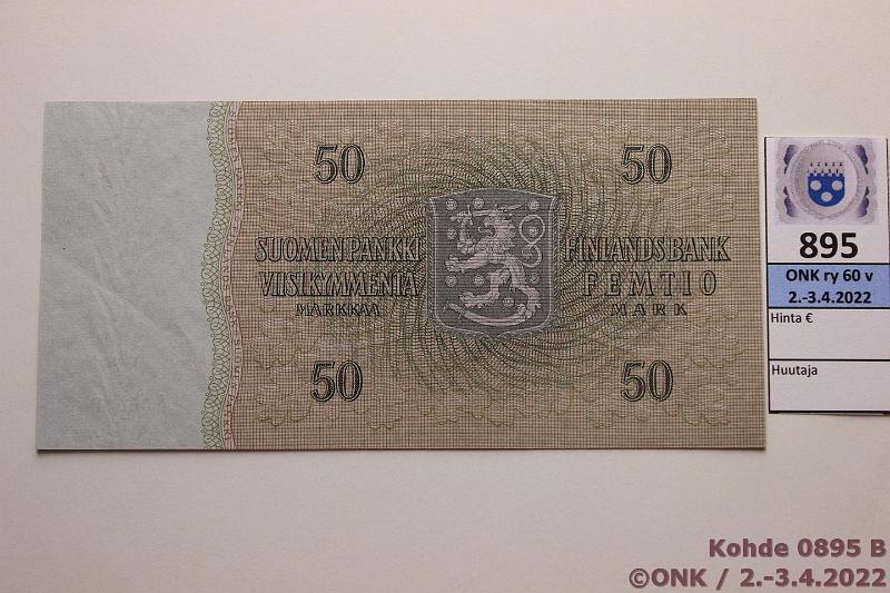 k-0895-b.jpg - Kohde 895 (kuva 2/2), lhthinta: 40 € / myyntihinta: 44 € 50 mk 1963 SNY 170.1.1 A0667843 WAR-Eng, kunto: 7