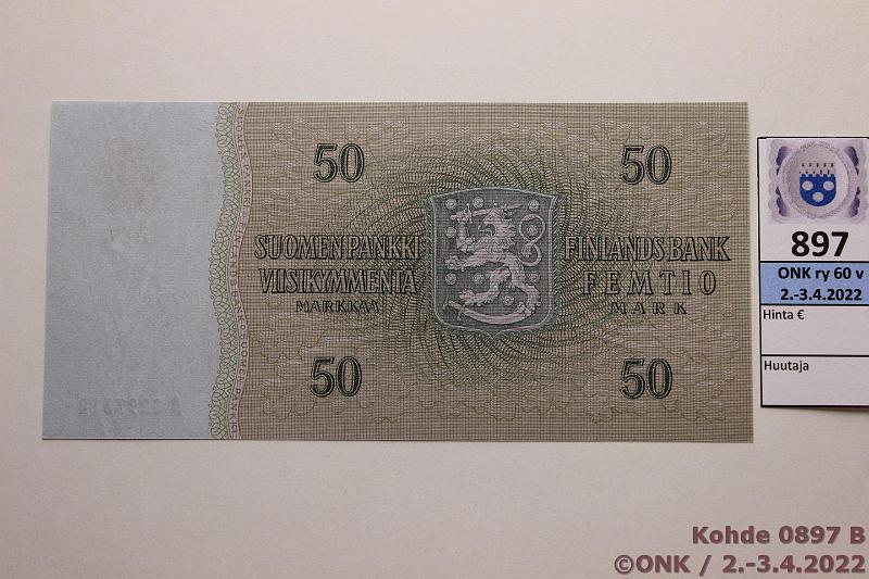 k-0897-b.jpg - Kohde 897 (kuva 2/2), lhthinta: 40 € / myyntihinta: 40 € 50 mk 1963 LA SNY 170.2.1 A3297318 RO II-Tr, painumaa, kunto: 9