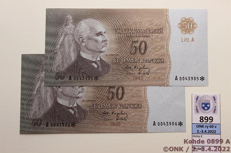 k-0899-a.jpg - Kohde 899 (kuva 1/2), lhthinta: 2000 € / ei tarjouksia 50 mk 1963 LA A* (2) SNY 170.2.2 A0043905-06* KA I-He, 2 perkkist, vaikea korvaava, kunto: 9