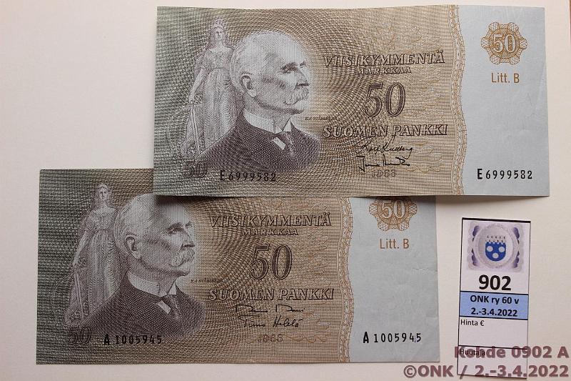 k-0902-a.jpg - Kohde 902, lhthinta: 15 € / myyntihinta: 28 € 50 mk 1963 LB (2) SNY 170.3.1 A..RO II-He, harv ak-pari (v), E..KU I-Ara, kunto: 4, 5