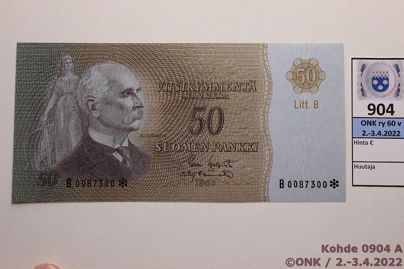 k-0904-a.jpg - Kohde 904, lhthinta: 250 € / myyntihinta: 250 € 50 mk 1963 LB B* SNY 170.3.4 B0087300* KO I-Tr, korvaava, kunto: 9