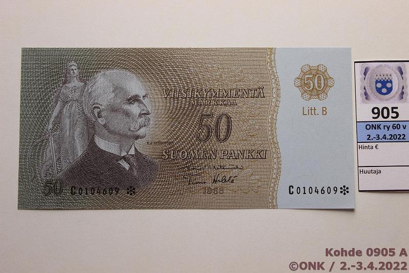 k-0905-a.jpg - Kohde 905 (kuva 1/2), lhthinta: 250 € / myyntihinta: 250 € 50 mk 1963 LB C* SNY 170.3.5 C0104609* HET-He, korvaava, kunto: 9