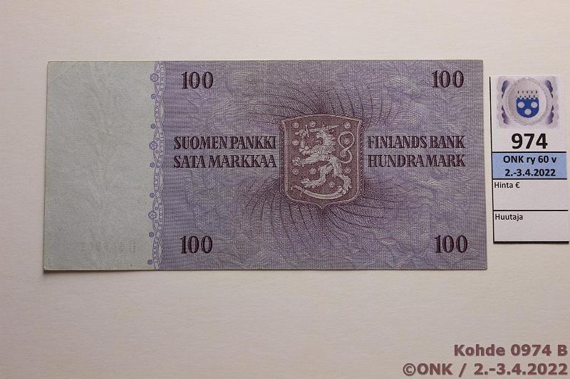 k-0974-b.jpg - Kohde 974 (kuva 2/2), l�ht�hinta: 25 &euro; / ei tarjouksia 100 mk 1963 SNY 183.1 D0538019 LEI-He�, harv ak-pari (w), sil, kunto: 5