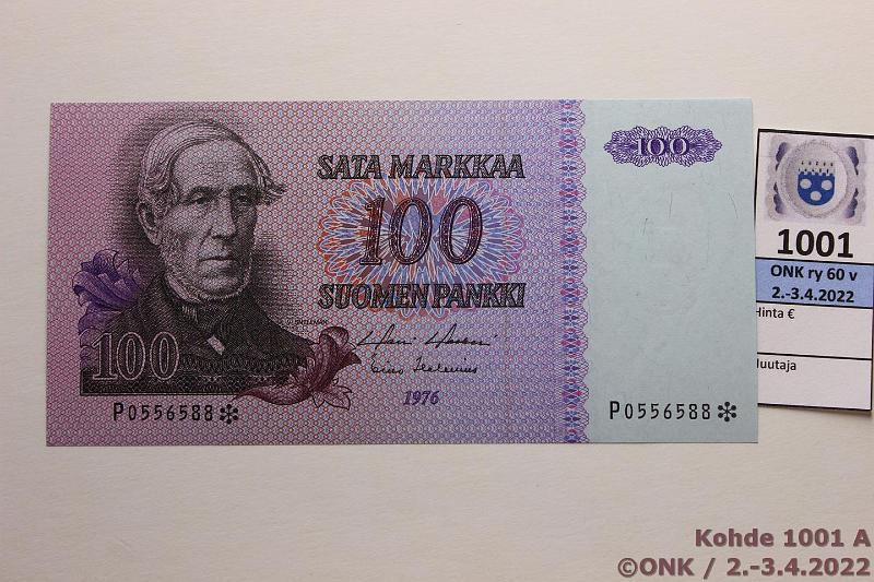 k-1001-a.jpg - Kohde 1001, lhthinta: 35 € / myyntihinta: 43 € 100 mk 1976 P* SNY 184.10 P0556588* OL I-Ko1, korvaava, kunto: 9