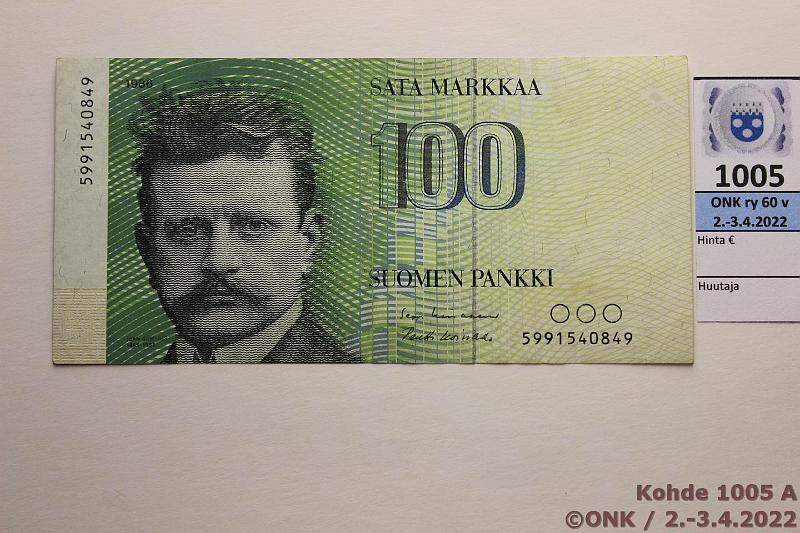 k-1005-a.jpg - Kohde 1005, lhthinta: 16 € / myyntihinta: 16 € 100 mk 1986 599.. SNY 185.6 5991540849 UUS-Ko1, sil, korvaava, kunto: 4