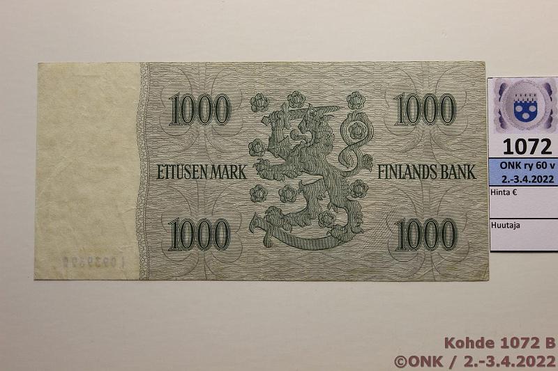 k-1072-b.jpg - Kohde 1072 (kuva 2/2), lhthinta: 25 € / myyntihinta: 25 € 1000 mk 1955 SNY 200.1 L0939690 SIM-Eng, vl 1, kunto: 4