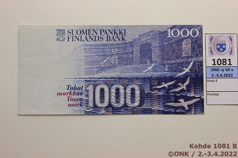 k-1081-b.jpg - Kohde 1081 (kuva 2/2), lhthinta: 60 € / myyntihinta: 60 € 1000 mk 1986 SNY 201.1 8007354425 LIN-Ko1, kunto: 5