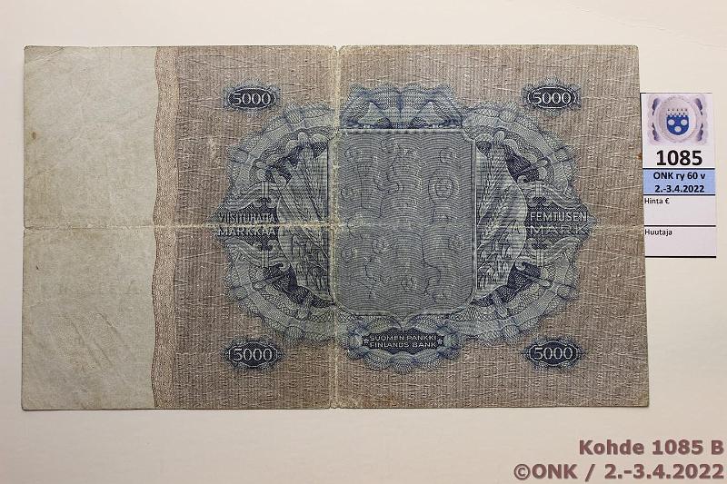 k-1085-b.jpg - Kohde 1085 (kuva 2/2), lhthinta: 300 € / myyntihinta: 320 € 5000 mk 1939 SNY 203.1 A292595 RAN-Wah, rep, reiki, likaa, kunto: 3