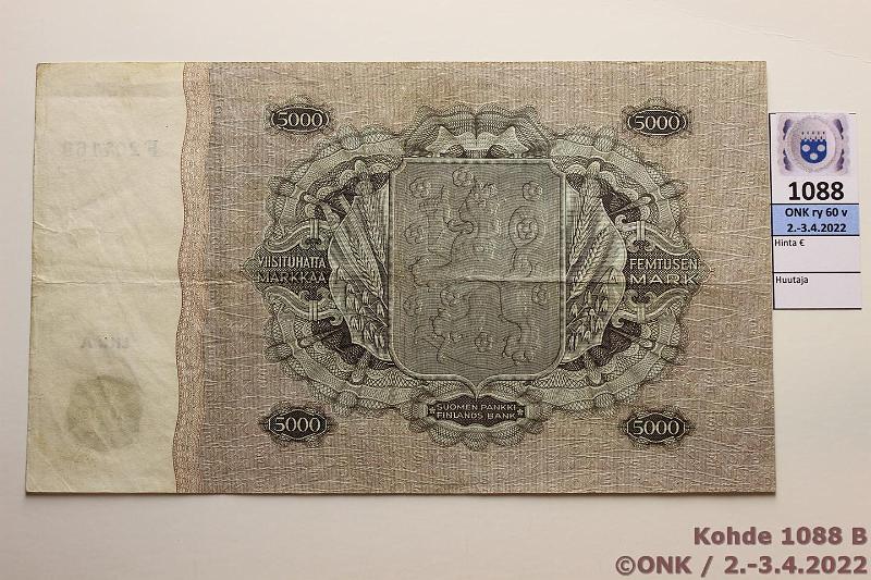 k-1088-b.jpg - Kohde 1088 (kuva 2/2), lhthinta: 200 € / myyntihinta: 245 € 5000 mk 1945 LA SNY 204.1 F207169 KEK-Als, 3 mm rep, kunto: 4