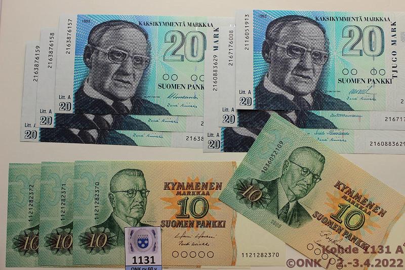 k-1131-a.jpg - Kohde 1131, lhthinta: 15 € / myyntihinta: 21 € 10 + 20 mk (10) 1980-93 10mk -80 LA 1121282370-2 HOL-Koi, 1036052109 KUL-Hm; 20mk -93 LA(6), kunto: 9