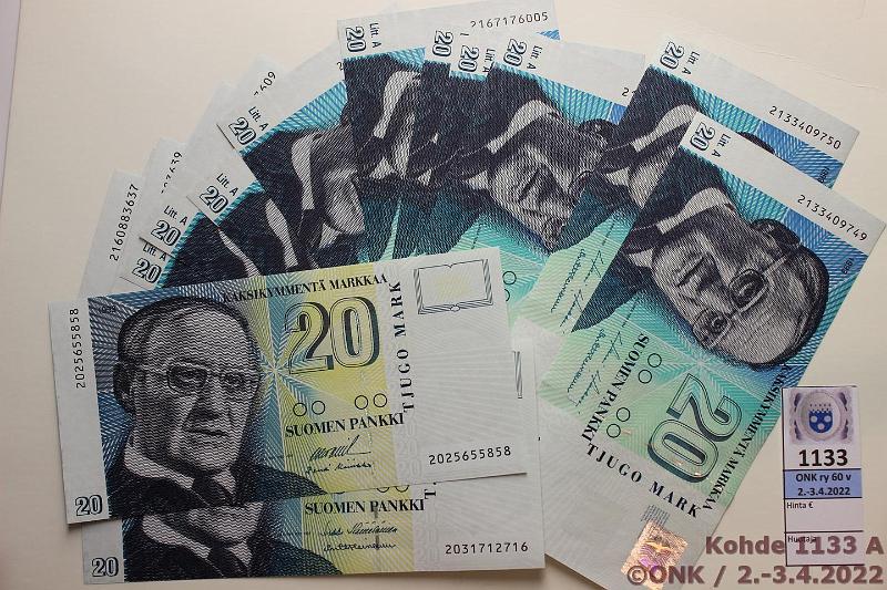 k-1133-a.jpg - Kohde 1133, lhthinta: 35 € / myyntihinta: 52 € 20 mk (17) 1993 OLL-Koi, HM-Hei; LA HOL-Hei(2 perkkist), HM-Hei(3 perkkist) ja 10 muuta sarjoja 2160, 2163 ja 2167, kunto: 9