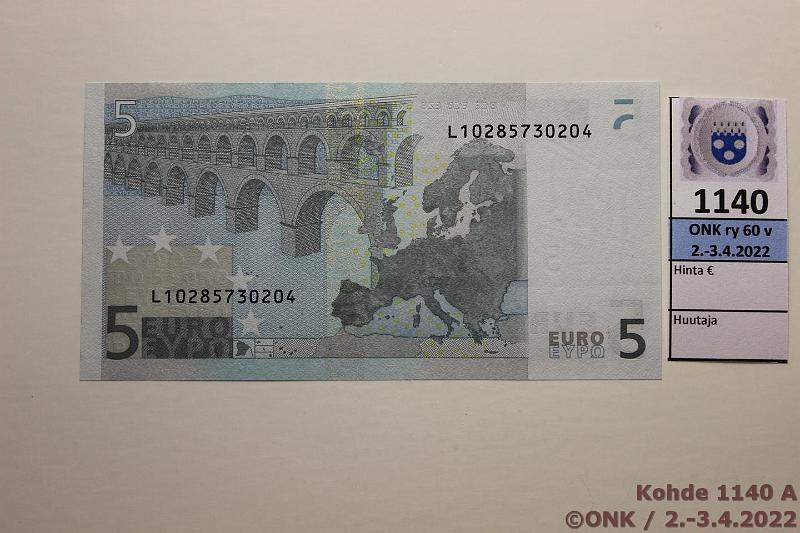 k-1140-a.jpg - Kohde 1140, lhthinta: 16 € / myyntihinta: 16 € Suomi 1/2/L/E11 L10285730204 Tri E011 J3, vaikein Suomen 5€, kunto: 9