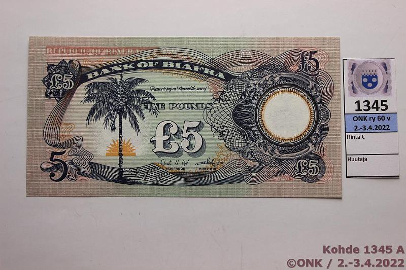 k-1345-a.jpg - Kohde 1345 (kuva 1/2), lhthinta: 30 € / myyntihinta: 30 € Biafra 5  P#6b Ilman sarjanroa, kunto: 9