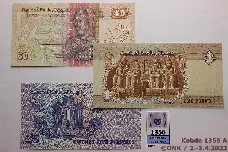 k-1356-a.jpg - Kohde 1356, lhthinta: 5 € / myyntihinta: 5 € Egypti 25 p - 1  (3) 1987-89 P#57a, 58b, 50b 25p -89; 50p -87; 1 -89, kunto: 9