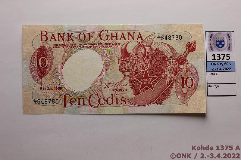 k-1375-a.jpg - Kohde 1375 (kuva 1/2), lhthinta: 55 € / ei tarjouksia Ghana 10 cedis 1969 P#12b 648780, kunto: 9
