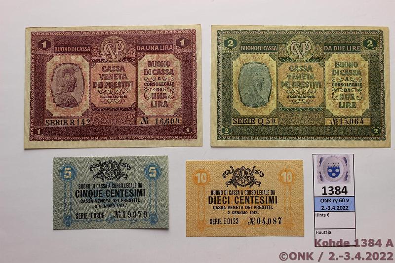k-1384-a.jpg - Kohde 1384, lhthinta: 18 € / myyntihinta: 18 € Italia 5 centissimi - 2 lira (4) 1918 PM#1, 2, 4, 5 5 ja 10c, 1 ja 2l, kunto: 6-9