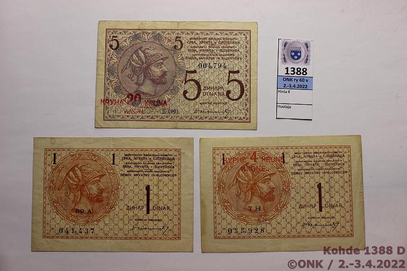 k-1388-d.jpg - Kohde 1388 (kuva 4/4), lhthinta: 45 € / myyntihinta: 45 € Jugoslavia (8) 1919-21 P#11-18 1/2 + 1 dinar; 25 para; 2,4,20,40 ja 80 kronen, kunto: 3-9