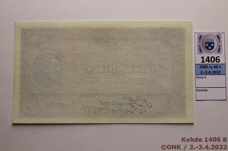 k-1406-b.jpg - Kohde 1406 (kuva 2/2), lhthinta: 175 € / myyntihinta: 175 € Malta 10 sh 1939 P#13 A/1 187686, kunto: 8