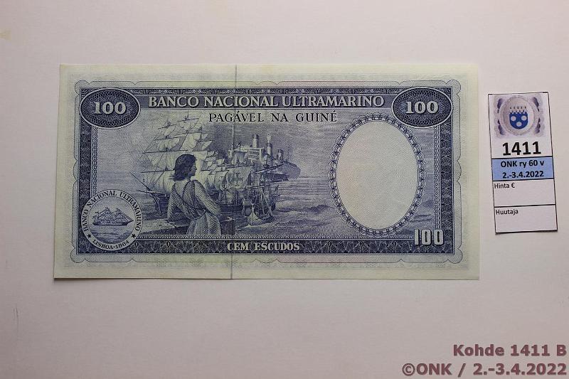 k-1411-b.jpg - Kohde 1411 (kuva 2/2), lhthinta: 10 € / myyntihinta: 14 € Portugalin Guinea 100 esc 1971 P#45, kunto: 9
