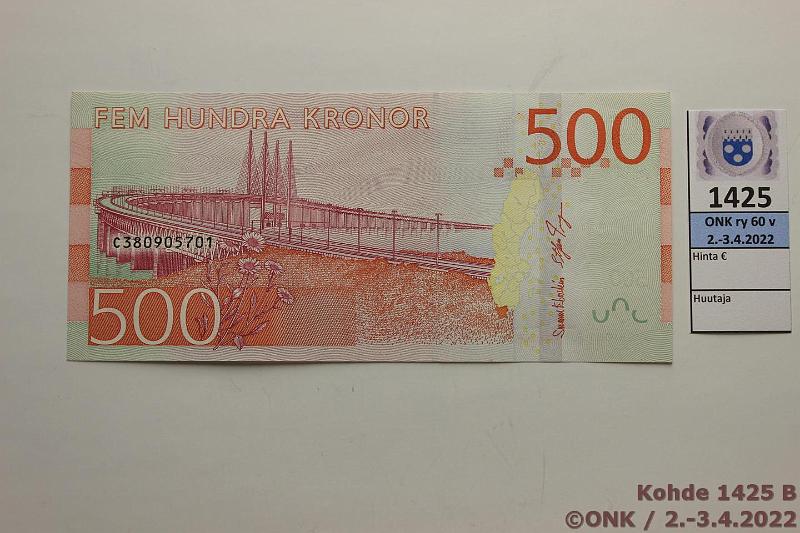 k-1425-b.jpg - Kohde 1425 (kuva 2/2), lhthinta: 55 € / myyntihinta: 55 € Ruotsi 500 kr 2016 P#73 C380905701, kunto: 9