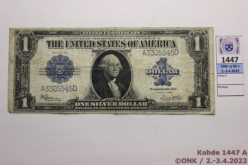 k-1447-a.jpg - Kohde 1447 (kuva 1/2), lhthinta: 20 € / myyntihinta: 21 € USA 1 $ 1923 P#342 A3305545D, km, kunto: 4