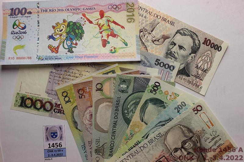 k-1456-a.jpg - Kohde 1456, lhthinta: 10 € / myyntihinta: 10 € Brasilia (11) 1970-93 Kaikki erilaisia, sis. Rion Olympialaisten muistoseteli 2016, kunto: 9