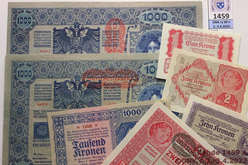 k-1459-a.jpg - Kohde 1459, lhthinta: 12 € / myyntihinta: 20 € Itvalta 1 - 1000 kr (7) 1919, -22 P#50-77 1919: 2 ja 1000k(2); 1922: 1, 2, 10 ja 1000k, kunto: 7-9