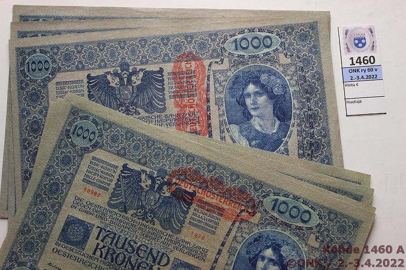 k-1460-a.jpg - Kohde 1460, lhthinta: 20 € / myyntihinta: 22 € Itvalta 1000 kr (8) 1919 P#59, 60 Kumpaakin 4 kpl, kunto: 6-8