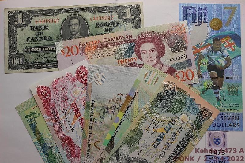 k-1473-a.jpg - Kohde 1473, lhthinta: 20 € / myyntihinta: 20 € Er (8) 1937-2019 Bahama $ 2001, -17, -19; 3$ 1984. Kanada 1$ -37(kl 5). Fiji 2$ 2000, 7$ -17. Eastern Caribbean 20$ -08, kunto: 5, 9
