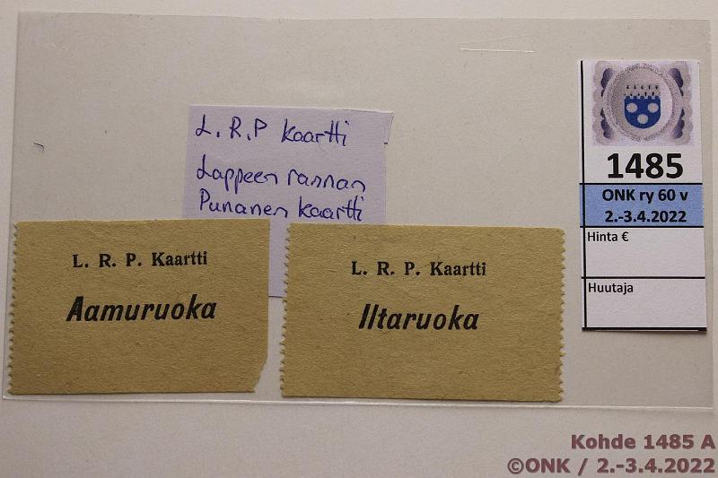 k-1485-a.jpg - Kohde 1485, lhthinta: 10 € / myyntihinta: 20 € Punainen Kaarti (2) L. R. P. Kaartti, Lappeenrannan Punaisen Kaartin aamu- ja iltaruokaliput, kunto: 7, 8