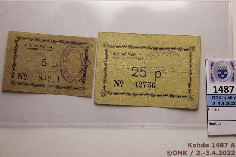 k-1487-a.jpg - Kohde 1487, lhthinta: 20 € / myyntihinta: 32 € 5 + 25 p A.B.Walkiakoski, ex-Holmasto 136 k.587, kunto: 3, 4