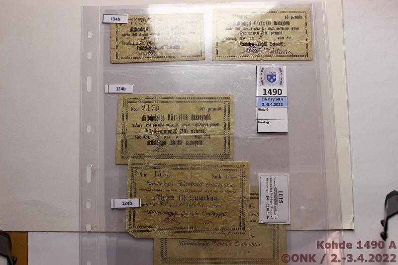 k-1490-a.jpg - Kohde 1490, lhthinta: 15 € / myyntihinta: 160 € 5 p - 1 mk (5) 1918 Pasanen#134b Vrtsil Osakeyhti 5p, 10p, 50p ja 1mk(2) (osa ex-SNY 399 k.1015), kunto: 2-3