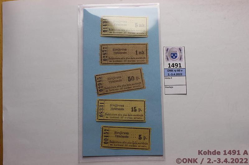 k-1491-a.jpg - Kohde 1491, lhthinta: 20 € / ei tarjouksia 5 p - 5 mk (5) Vaihtolipukkeet Hirsijrven Yhteisosto 5p, 15p, 50p, 1mk, 5mk. Ex-Holmasto 543 k.543, kunto: 8-9