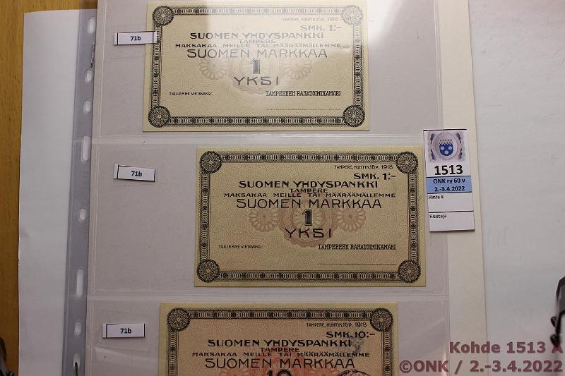 k-1513-a.jpg - Kohde 1513 (kuva 1/2), lhthinta: 20 € / myyntihinta: 30 € 1 - 50 mk (6) 1918 Suomen Yhdyspankki 1mk tumma ja vaalea pohja leimaamattomat, 10mk lisleimat ja ilman, 20 ja 50mk leimaamattomat, kunto: 8-9