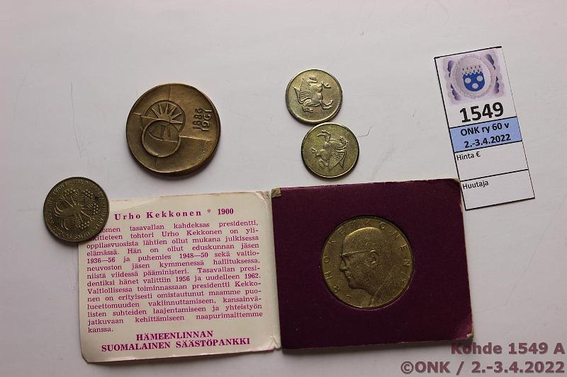 k-1549-a.jpg - Kohde 1549, lhthinta: 4 € / myyntihinta: 4 € Suomi -er (5) 1961-> Kauko Rsnen: Postisstpankki 1961, Postipankin onnenraha 1975 (reik), Sstpankkiviikko Kekkonen alkup kansio, Valitut Palat Pegasus jetoni (2), kunto: 3-8