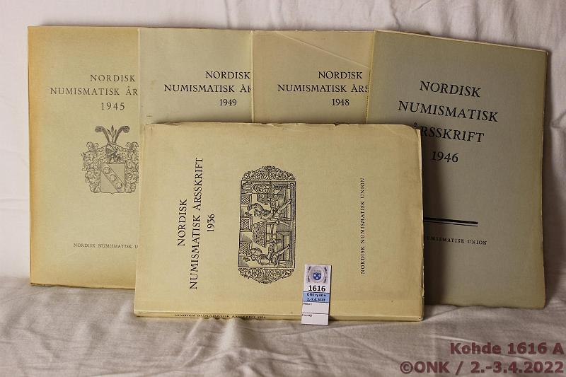 k-1616-a.jpg - Kohde 1616, lhthinta: 10 € / ei tarjouksia Nordisk Numismatisk rskrift (NN) 1936-49 (5) 1936, -45, -46, -48, -49, kunto: Siistej