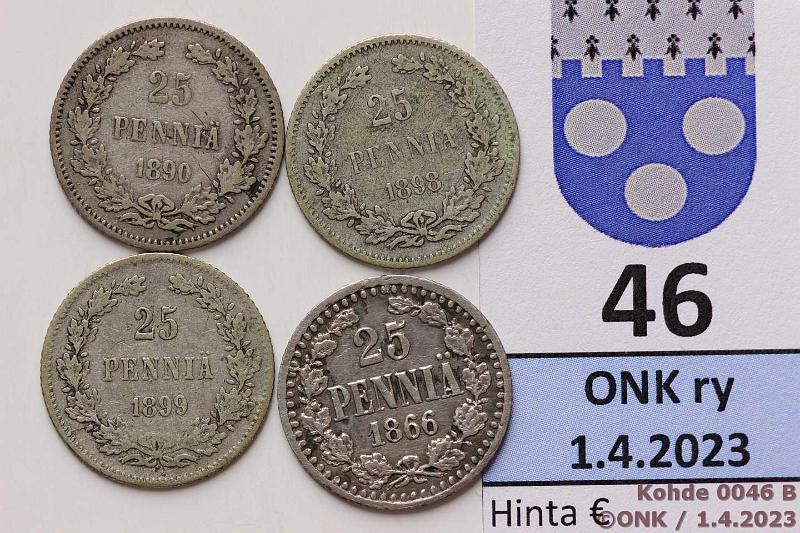 k-0046-b.jpg - Kohde 46 (kuva 2/2), l�ht�hinta: 10 &euro; / myyntihinta: 12 &euro; 25 p 1866, -90, -98, -99 Ag, kunto: 3-4