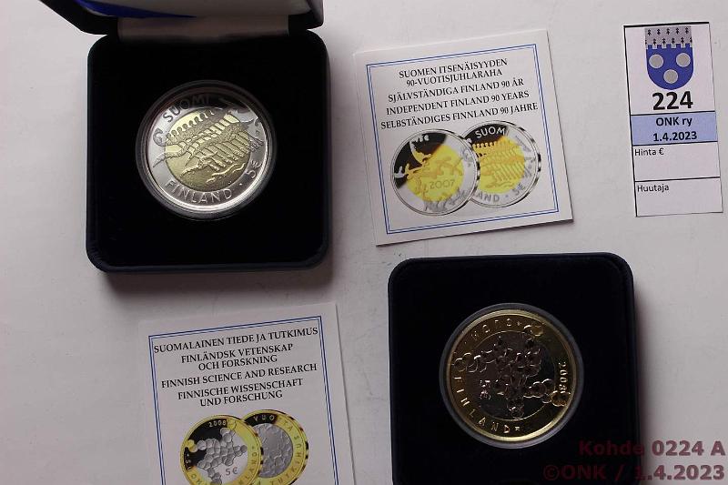 k-0224-a.jpg - Kohde 224, l�ht�hinta: 15 &euro; / myyntihinta: 15 &euro; 5 &euro; 2007, -08 Bimet, Proof, Itsen�isyys + Tiede ja tutkimus, kunto: 10