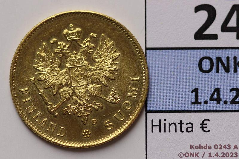 k-0243-a.jpg - Kohde 243 (kuva 1/2), l�ht�hinta: 200 &euro; / myyntihinta: 310 &euro; 10 mk 1913 Au, hnja, ep.karheutta reunassa, kunto: 9