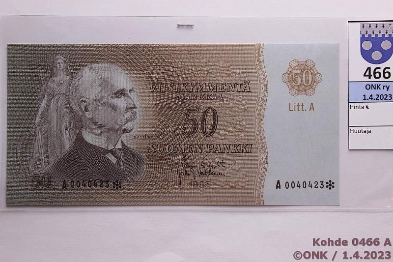 k-0466-a.jpg - Kohde 466 (kuva 1/2), l�ht�hinta: 750 &euro; / myyntihinta: 750 &euro; 50 mk 1963 LA A* SNY 170.4 A0040423* KO I-Vou, korvaava, kunto: 9
