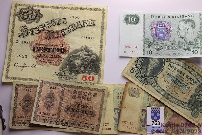 k-0763-a.jpg - Kohde 763, l�ht�hinta: 5 &euro; / myyntihinta: 15 &euro; Pohjoismaat (7) 1940-83 Norja 2kr 1940(2), 5kr-40; Ruotsi 5kr 1966, -76, 10kr 1983, 50kr 1950. Osassa rep�, kunto: 3-6