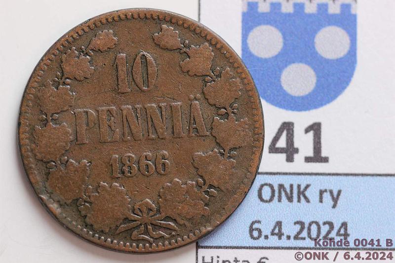 k-0041-b.jpg - Kohde 41 (kuva 2/2), l�ht�hinta: 20 &euro; / ei tarjouksia 10 p 1866 SNY 145.1.2? Mahdollisesti p��llely�ty 5→6, ij�, kunto: 2/3