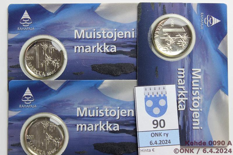 k-0090-a.jpg - Kohde 90, lhthinta: 8 € / myyntihinta: 8 € 1 mk 2001 (3) Muistojeni markat korteissa, kunto: 9